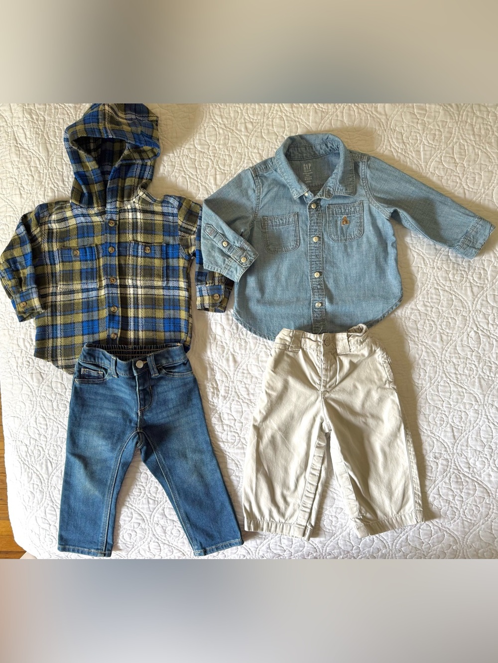 Baby Boy 4 Piece Bundle 12-18M Button Down Collared Long Sleeve Khakis Jeans Gap